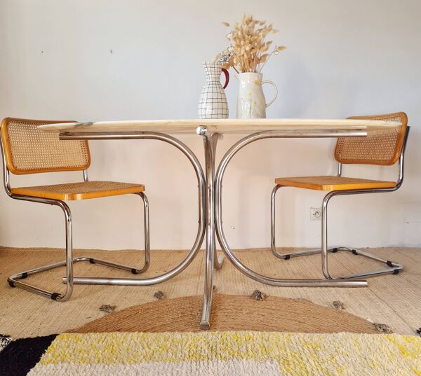 Table ovale marbre et chrome Roche Bobois années 70