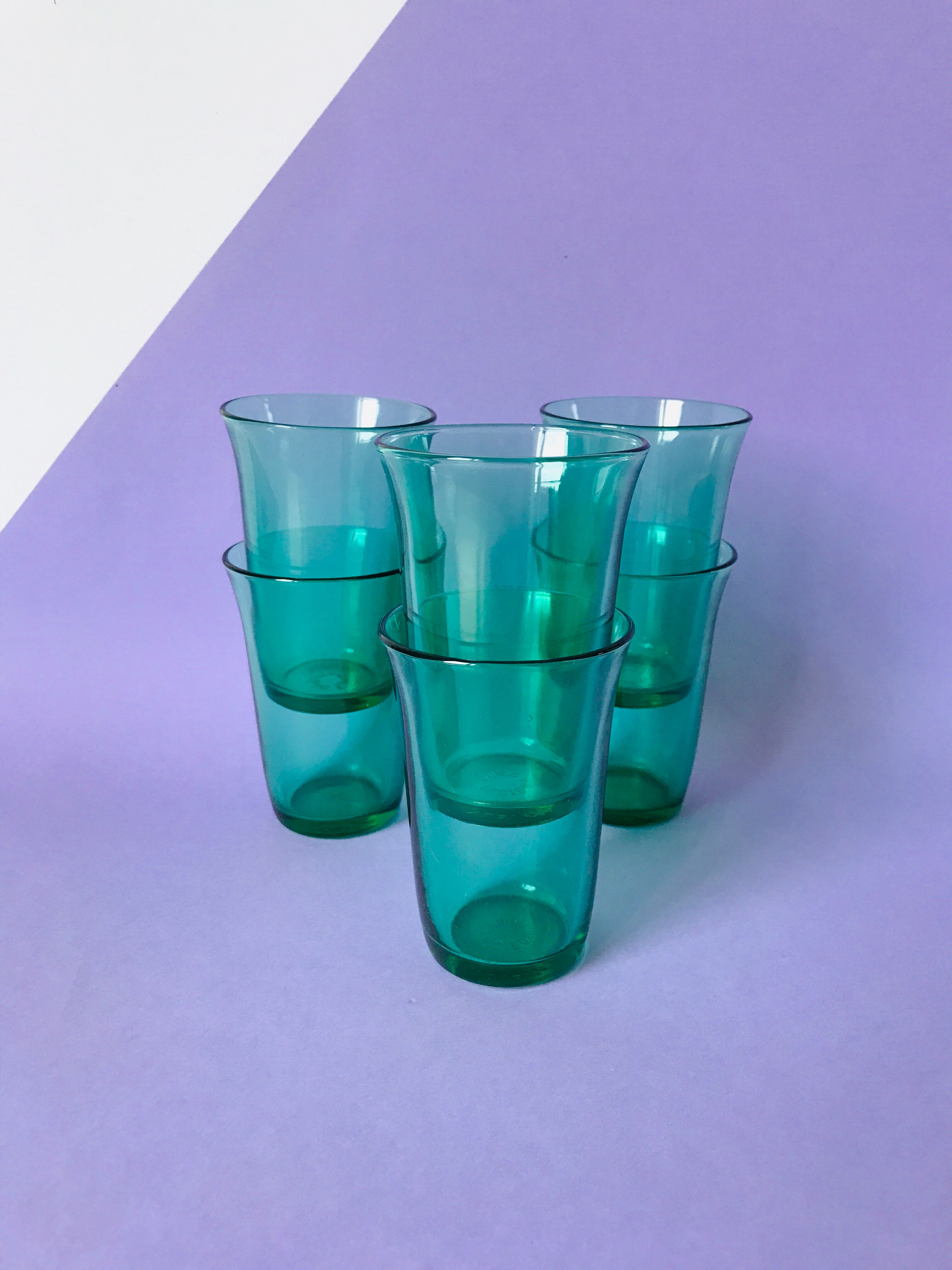 Batch of 8 verres to eau turquoise vintage retro