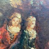 Monticelli adolphe, tableau ancien, scène galante, élégantes au parc, peinture 19ème siècle