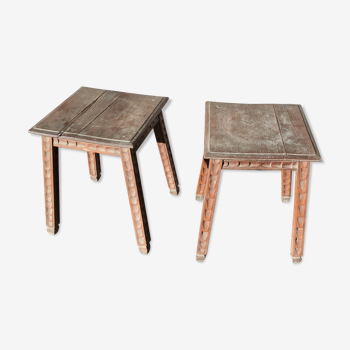 Paire de tabourets en bois