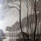 Framed lithograph of a countryside decoration