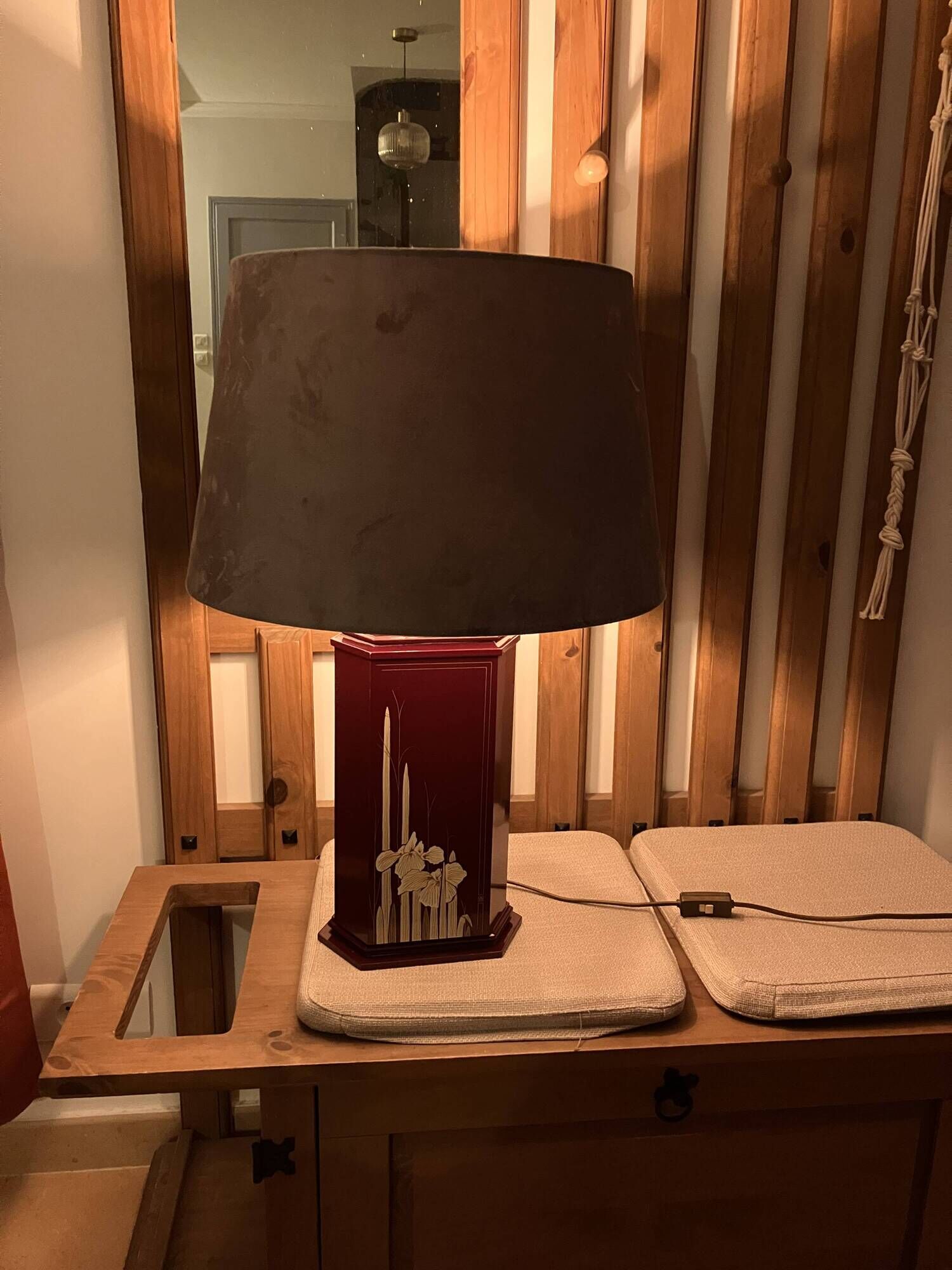 Pair of large vintage lacquered wooden lamps, Eric Maville style.