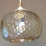 Globe pendant lamp in bubbled amber glass / vintage 60s-70s