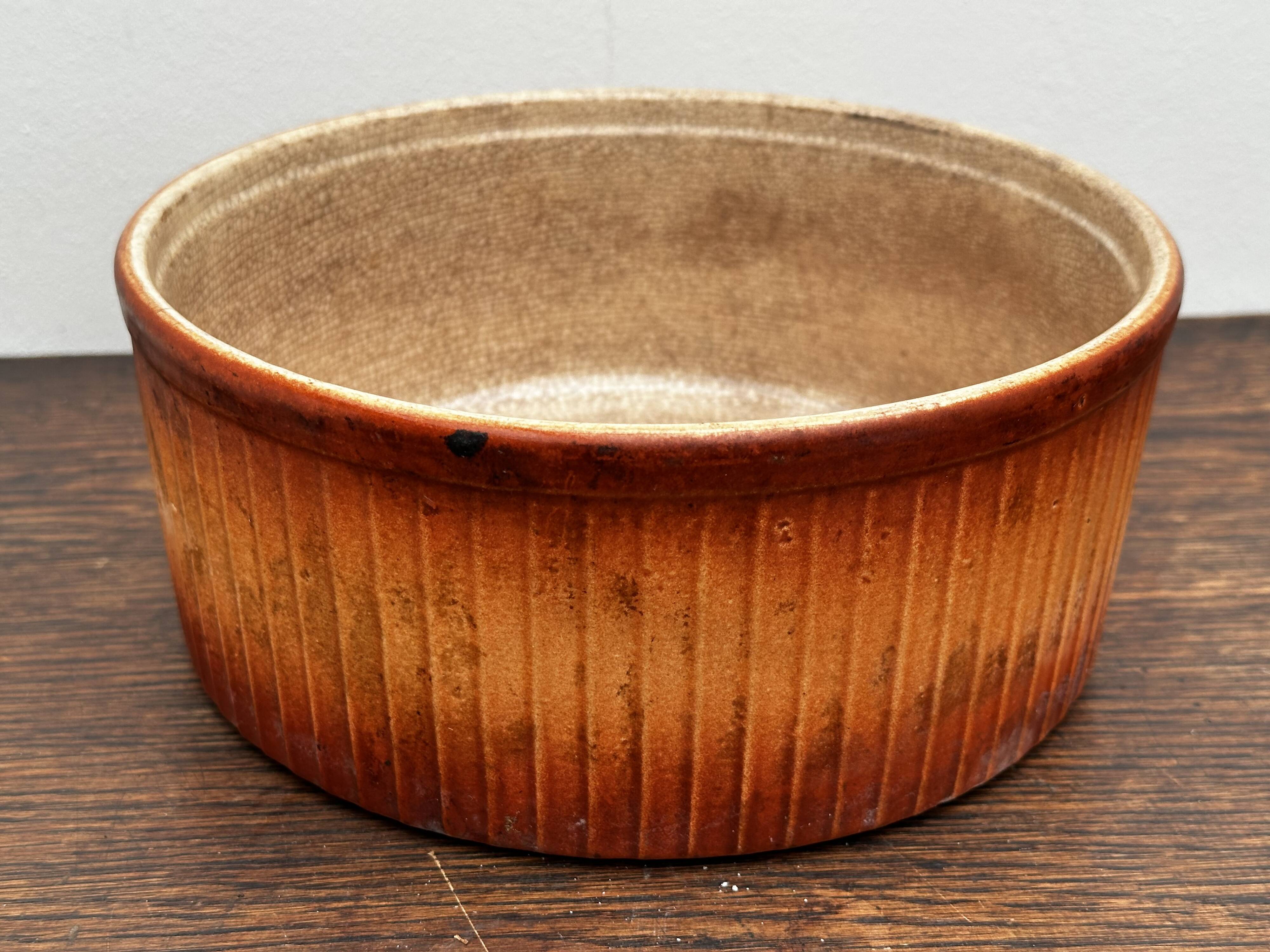 Flat Soufflé Mold in Stoneware, DUROFEU Brand, early 20th century