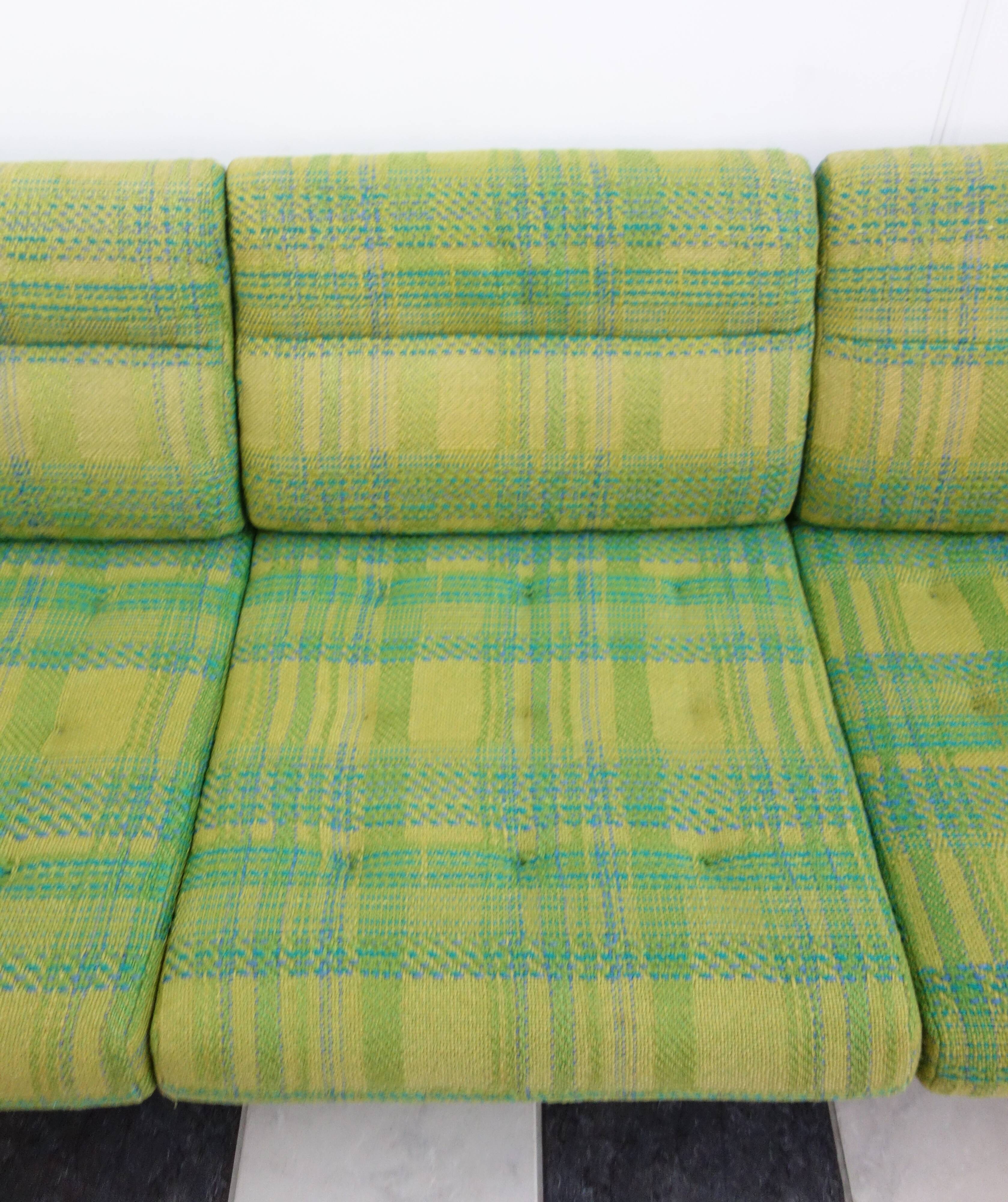 Green three seat sofa Teak frame