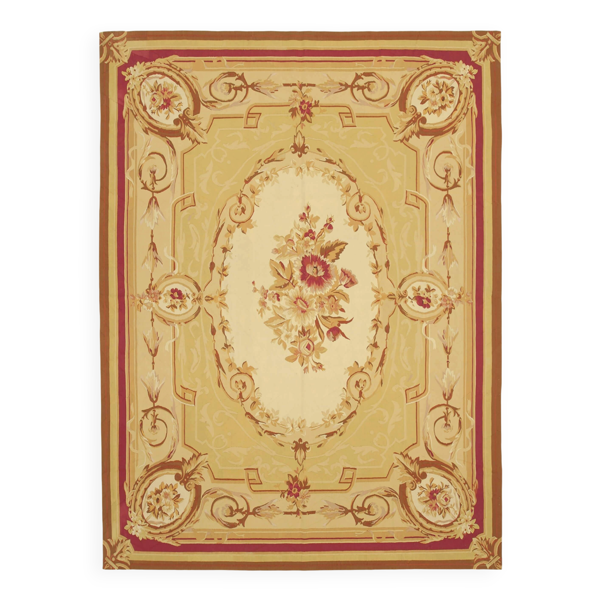 Handmade European Vintage Aubusson Kilim 271 cm x 362 cm