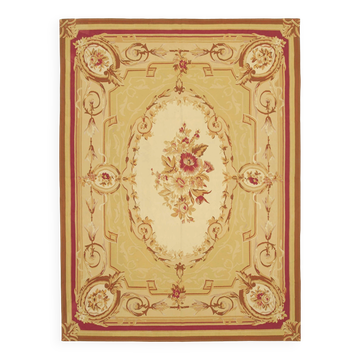 Handmade European Vintage Aubusson Kilim 271 cm x 362 cm