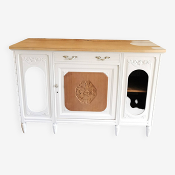 Buffet ancien blanc et bois clair