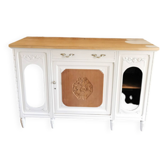 Buffet ancien blanc et bois clair