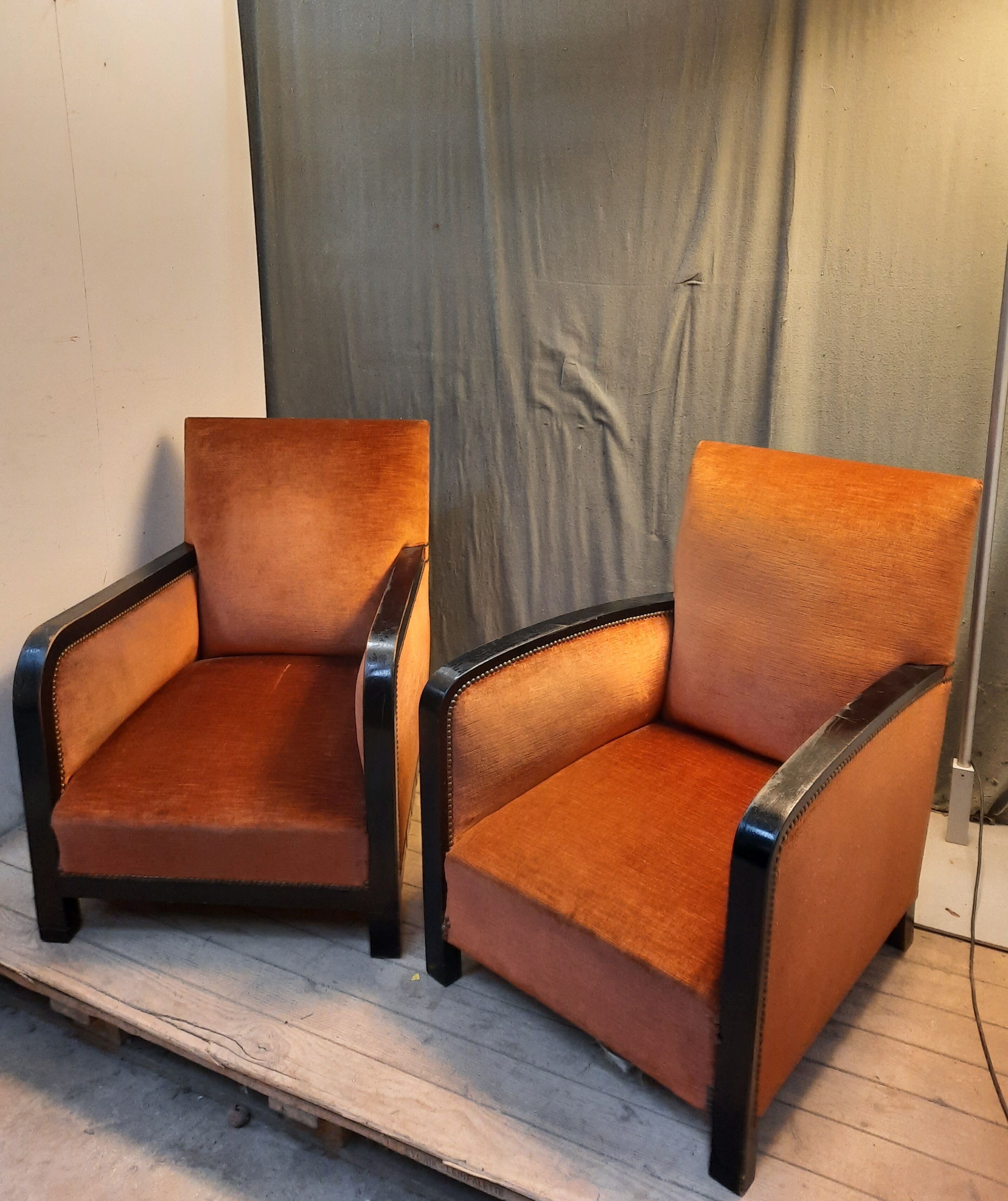 Fauteuil club bois et velour