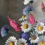 Tableau HST Bouquet de fleurs des champs signé Aug. Boiteux + cadre