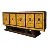 Important buffet / enfilade Art Deco period in polychrome engraved glass.