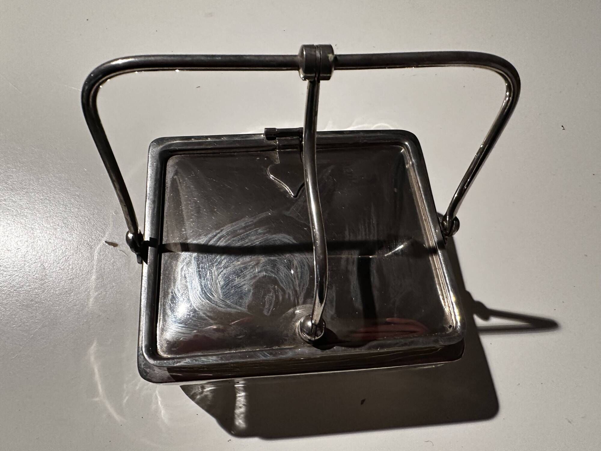 Art Deco Period Butter Dish, Silver Metal and Crystal - With Balance Wheel