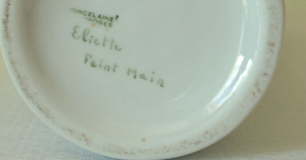 Tubular vase Limoges porcelain bucolic decoration hand painted signed