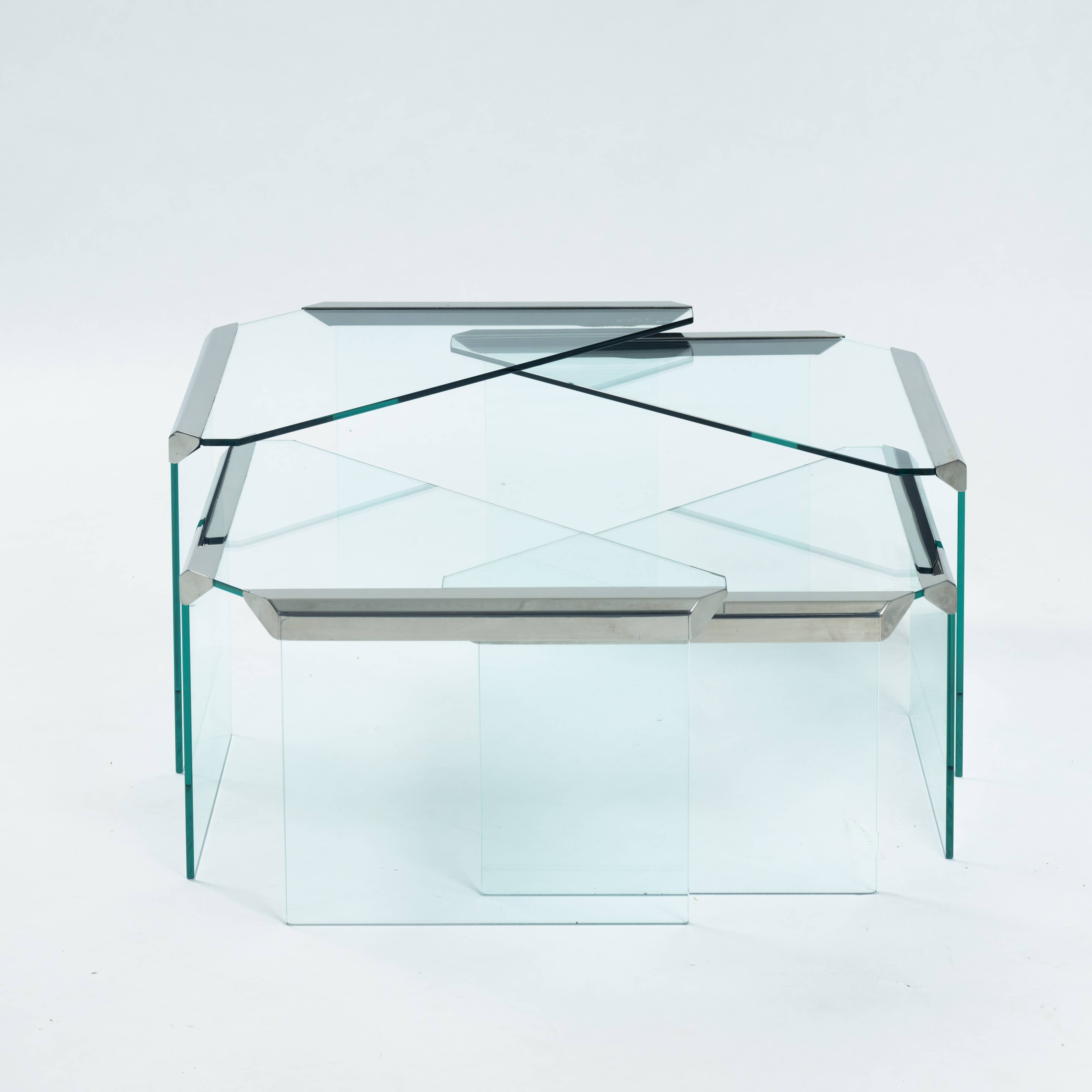 Glass & chrome Nesting Tables by Pierangelo Galotti Radice, Italy, 1970s