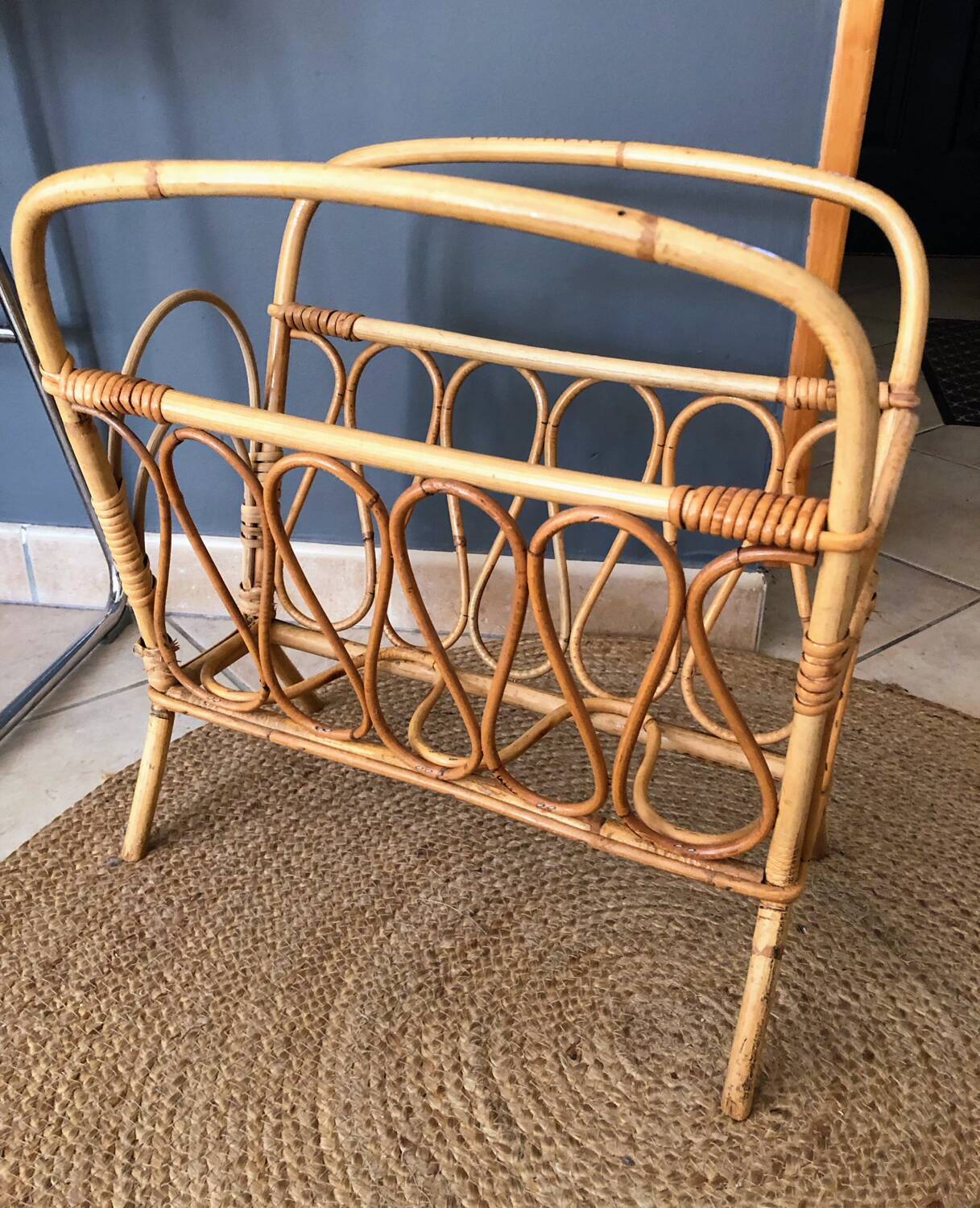 Vintage rattan magazine rack