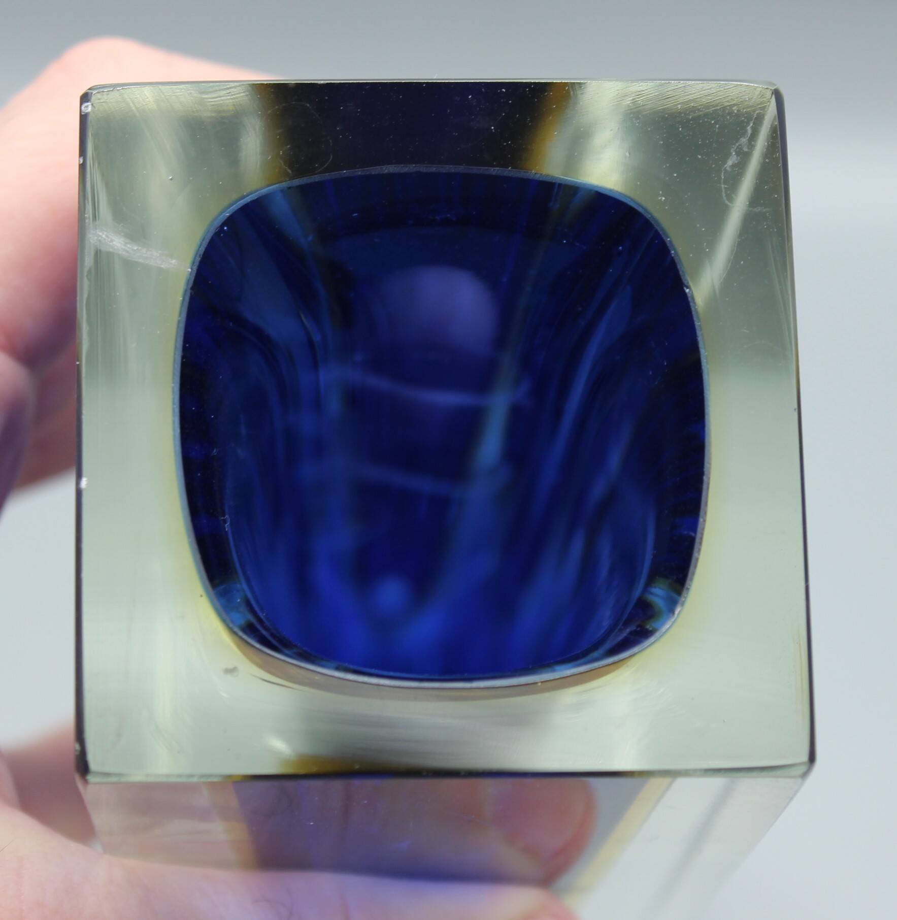 Large vintage sommerso vase murano glass flavio polished seguso italy 1970