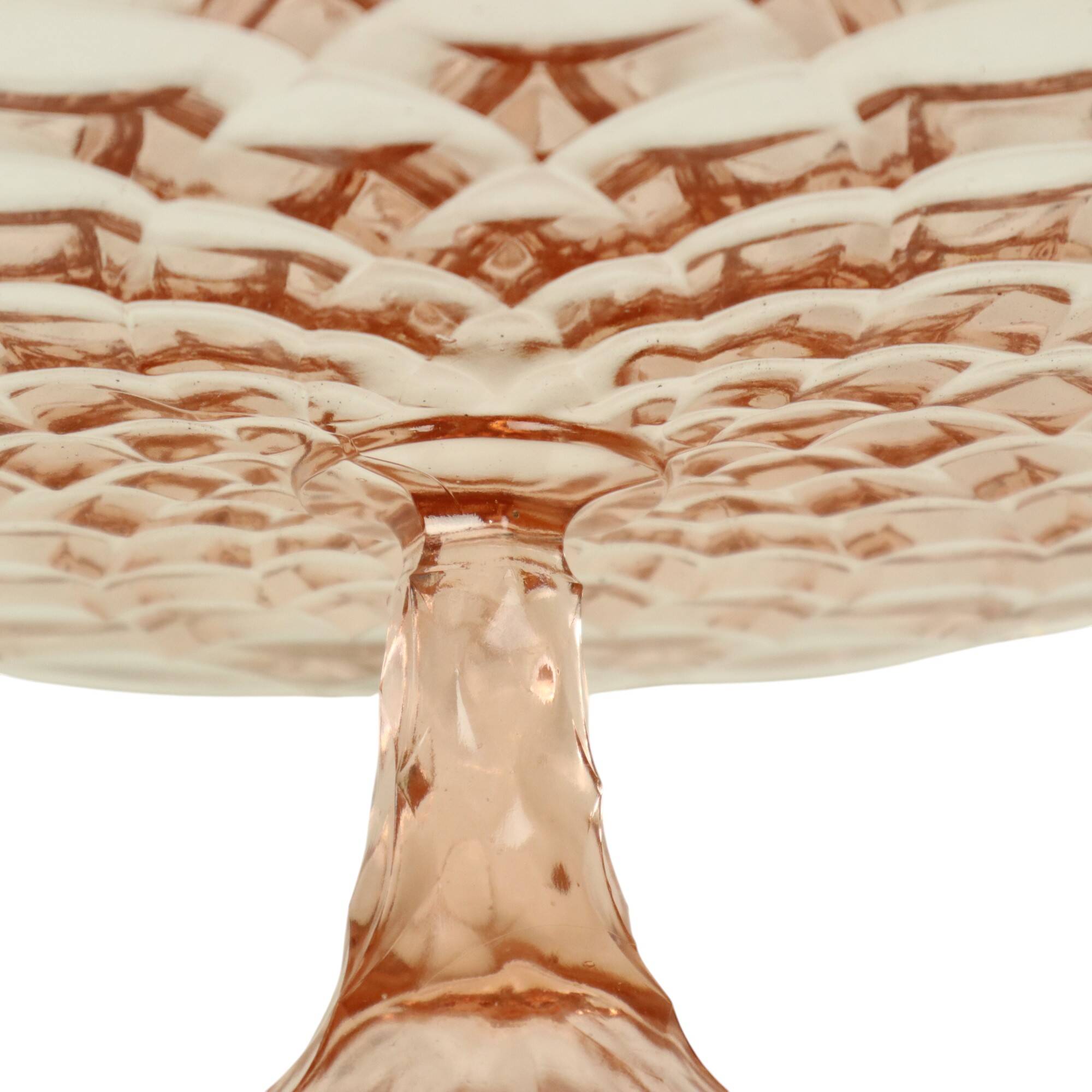 Pink Cake Stand Art Deco Pressed Glass Diamond Pattern