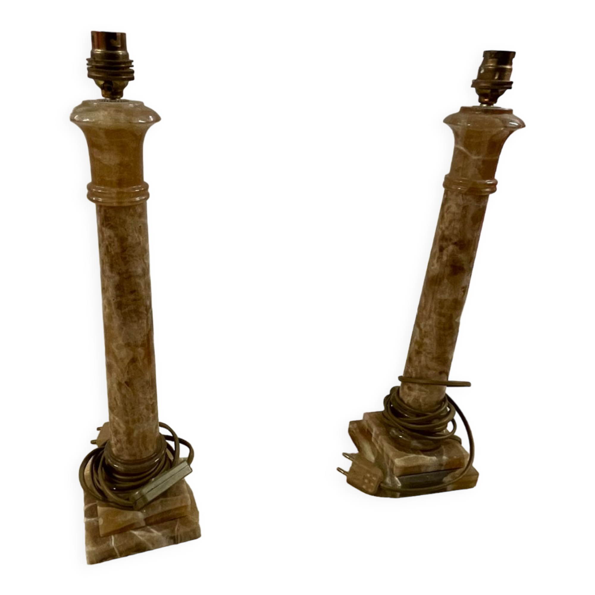 Pair of candlesticks in yellow sienna marble