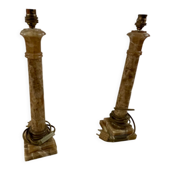 Pair of candlesticks in yellow sienna marble