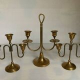 Trio of brass candlesticks with tulip bases