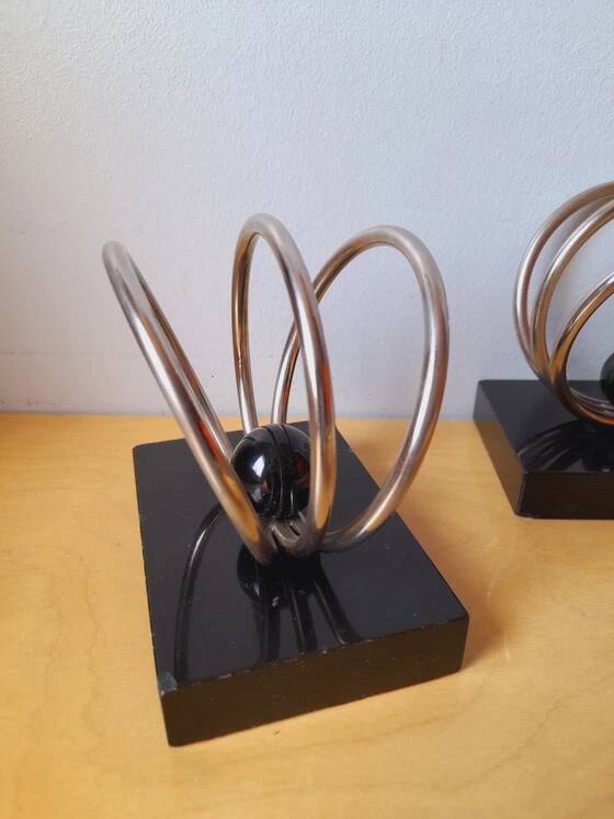 Marble and chrome metal bookends Art Deco