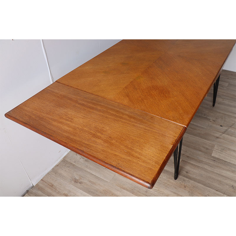 Vintage extendable dining table in wood and metal base, 1950