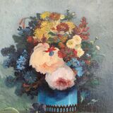 Tableau Ancien Fleur Cadre Doré XIX Huile Toile