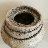 Crackled white vase enamelled and signed stoneware raku