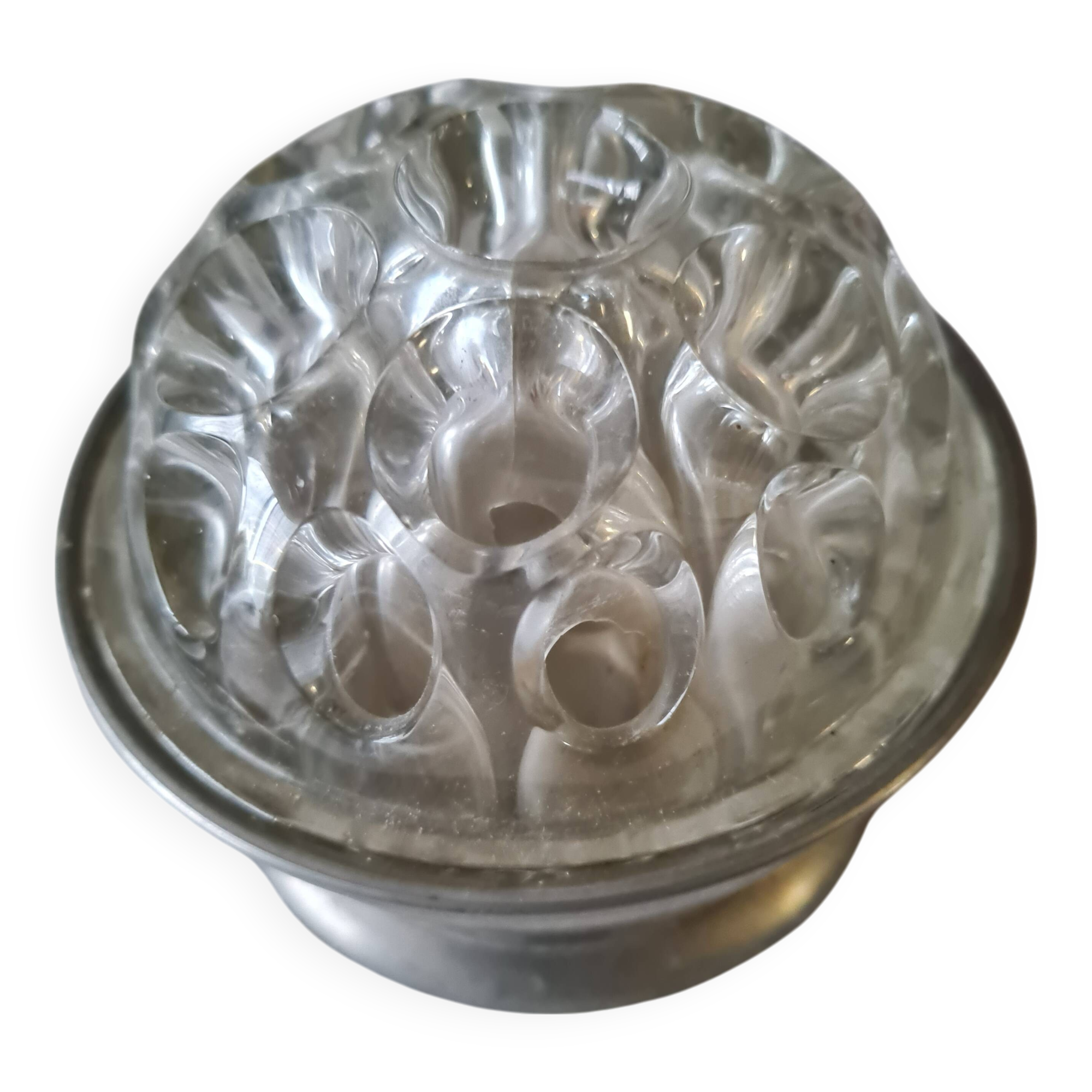 vintage glass flower holder and base Etain du Manoir