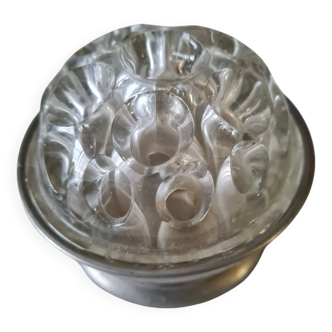 porte fleurs vintage verre et socle Etain du Manoir