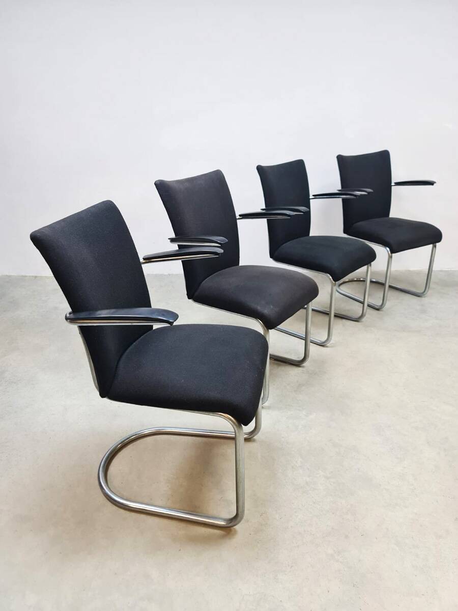 Vintage Dutch design de Wit dinner tubular armchairs