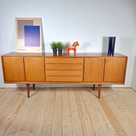 Teak sideboard with drawers and hinged doors – Scandinavian mid-century modern design, 1960s