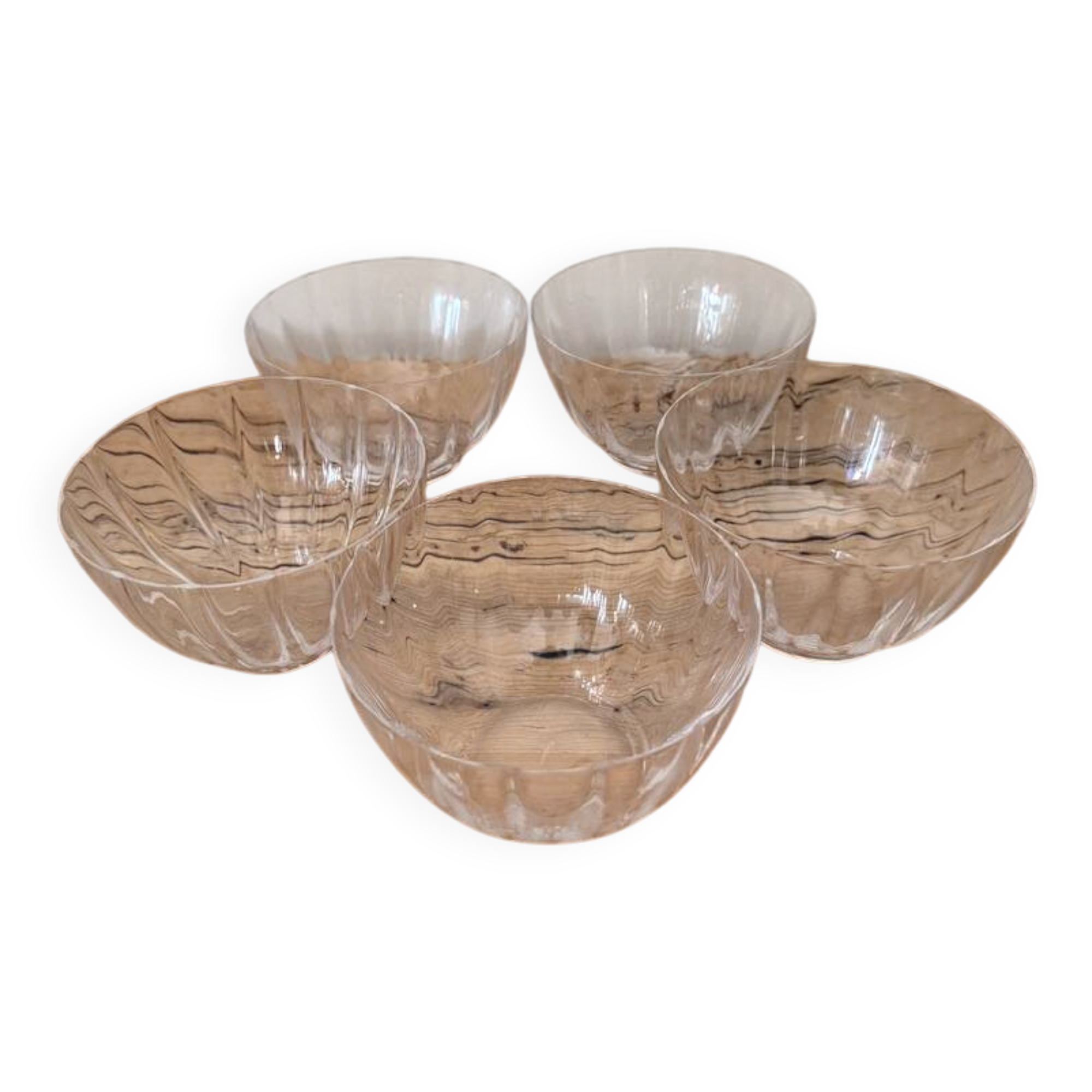 Set of 5 crystal bowls signed Daum France — with original box