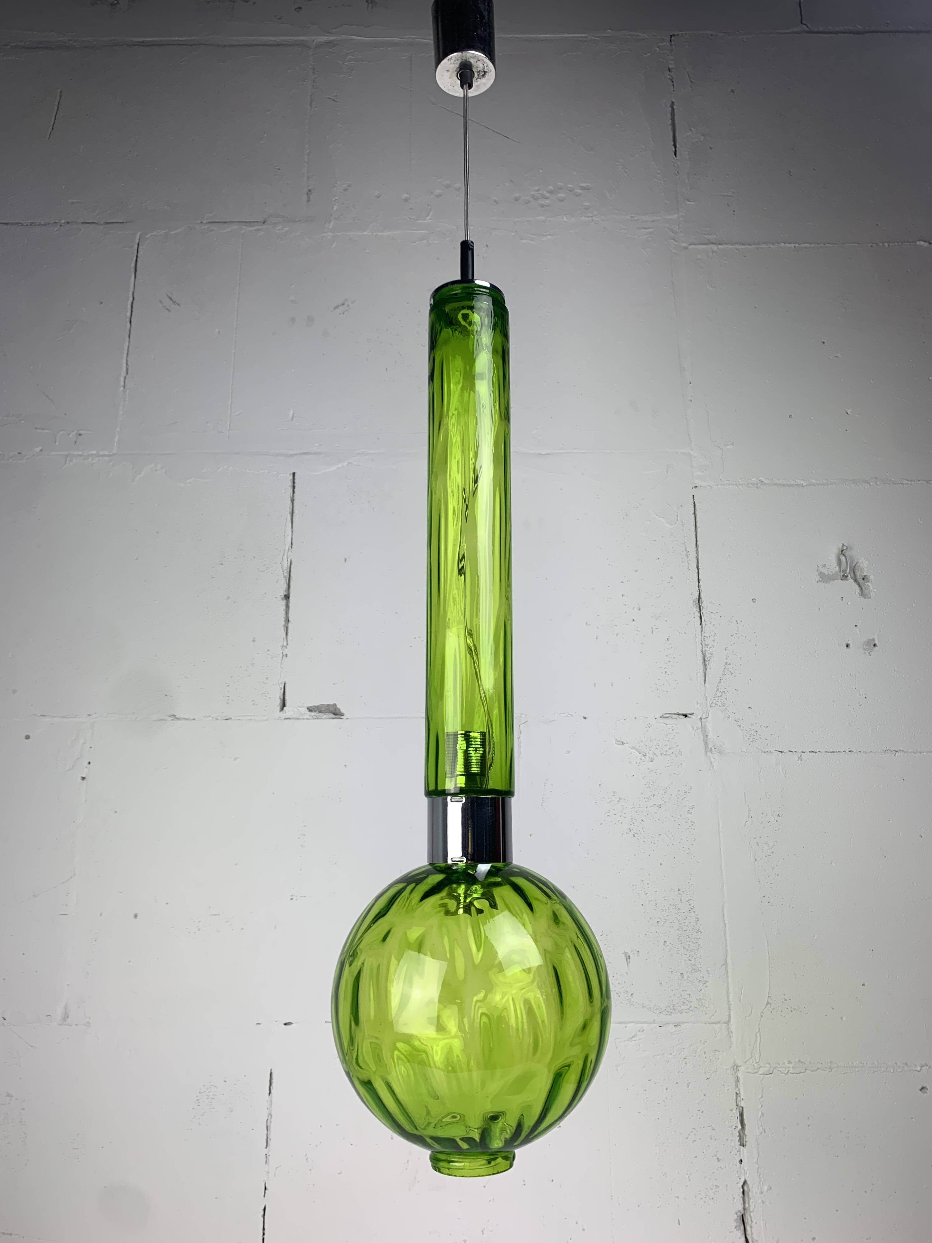 Midcentury extra large green glass tube pendant, Staff Leuchten 1960s-1970s