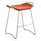 Contemporary bar stool with organic design in aged silver metal and natural tobacco leather.