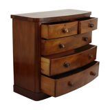 Antique english chest of drawers bow front mirrored mahogany veneer 120cm