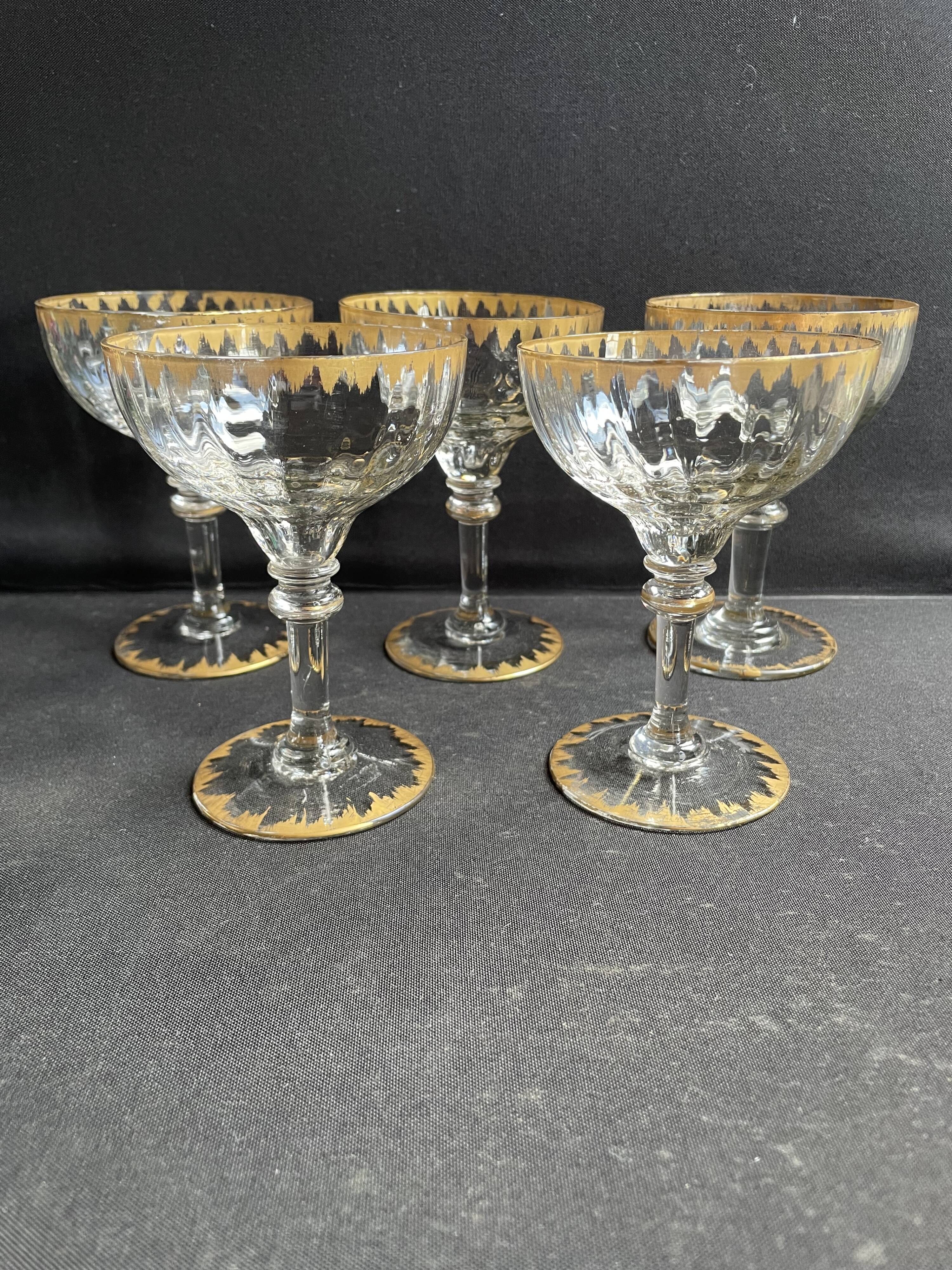 5 Gold Putoisé Champagne Glasses – Legras Pierrefonds 19th Century Service