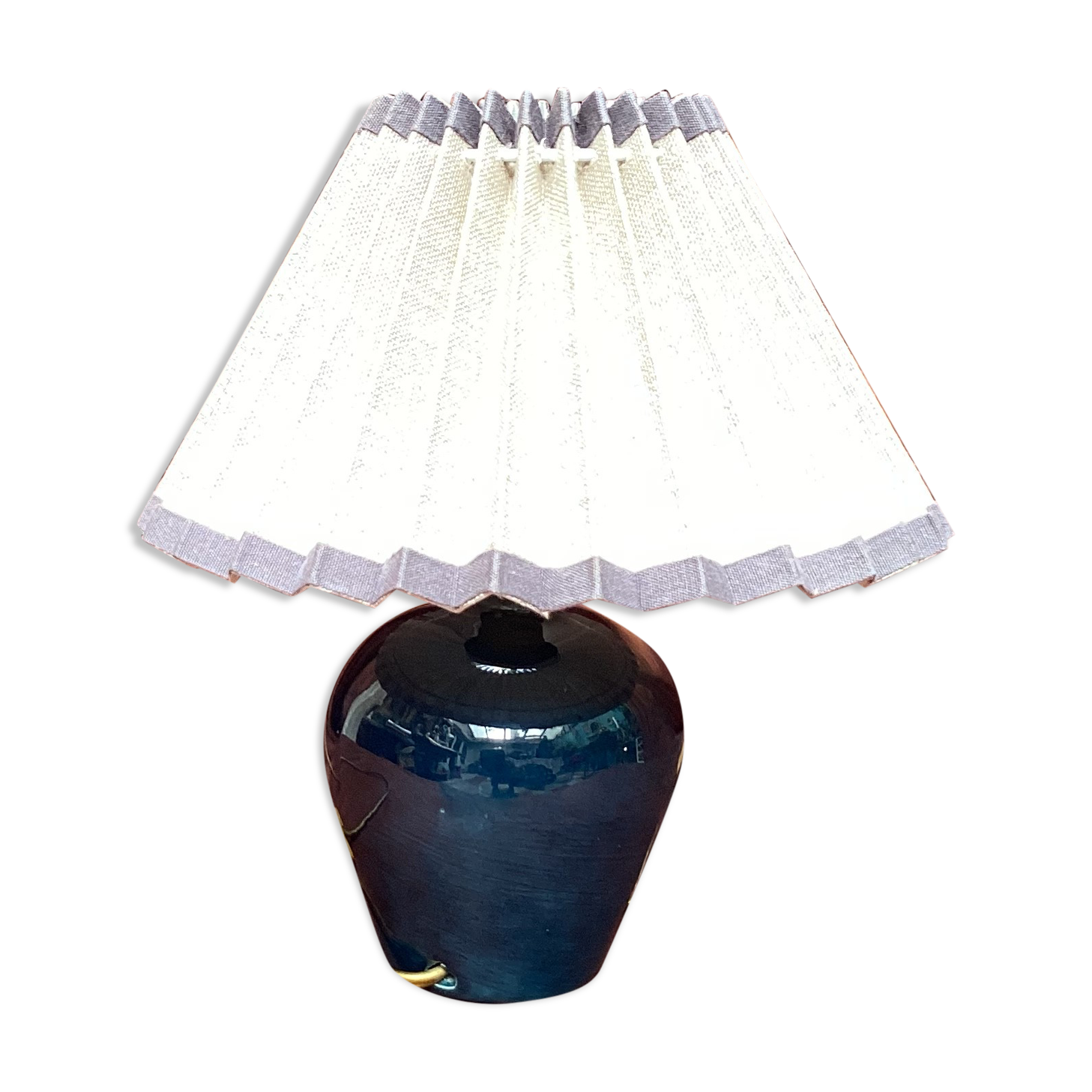 Ceramic lamp signed with pleated lampshade