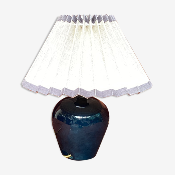 Ceramic lamp signed with pleated lampshade