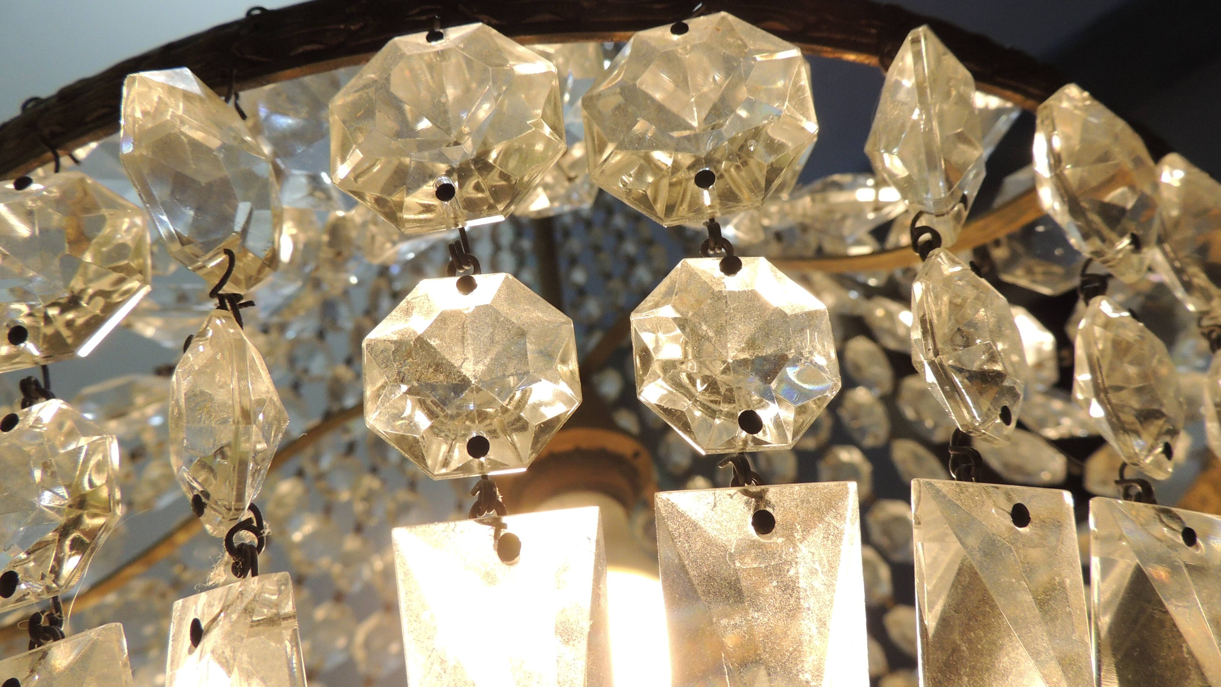 Antique crystal pendant chandelier – vintage Empire style – bronze