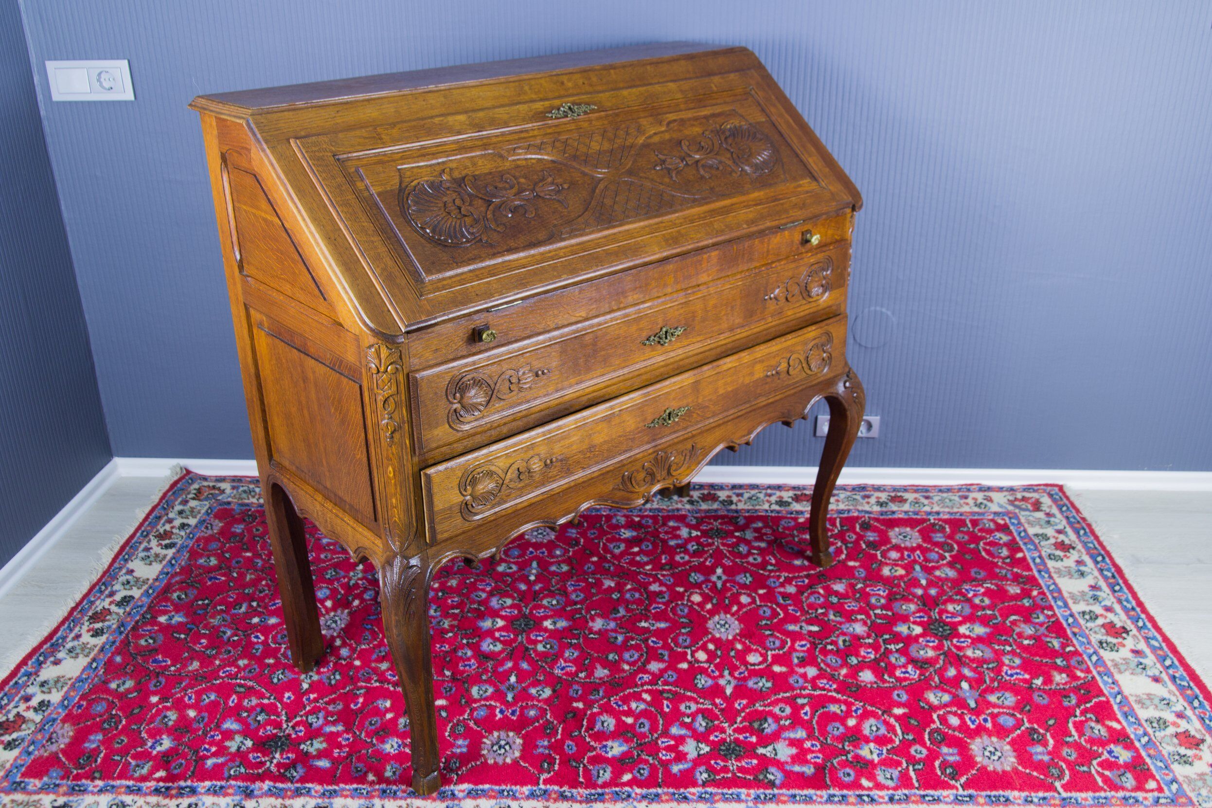 Louis XV style carved oak secretary 1930s