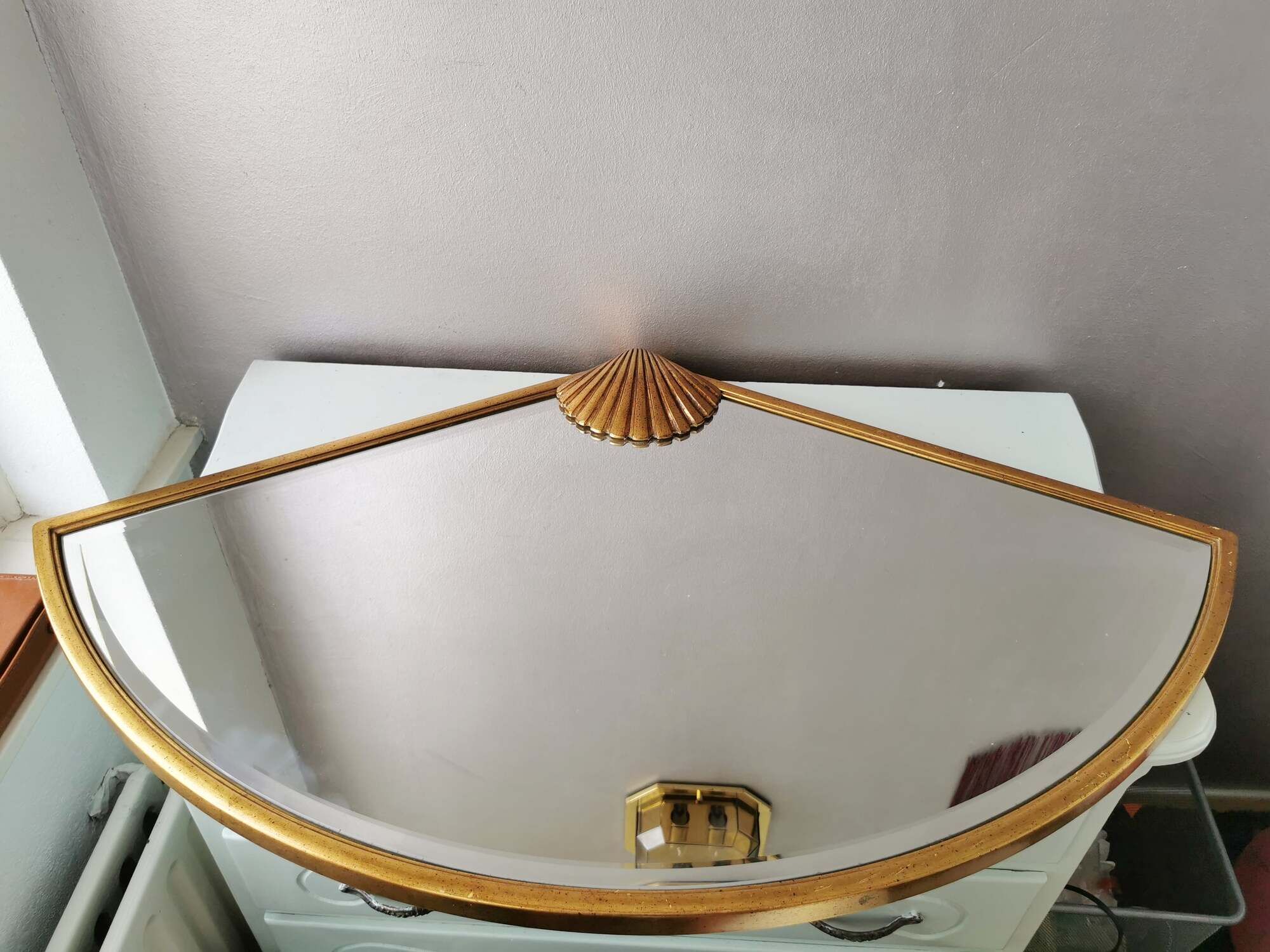 Vintage golden wooden mirror, '80s, Hollywood Regency