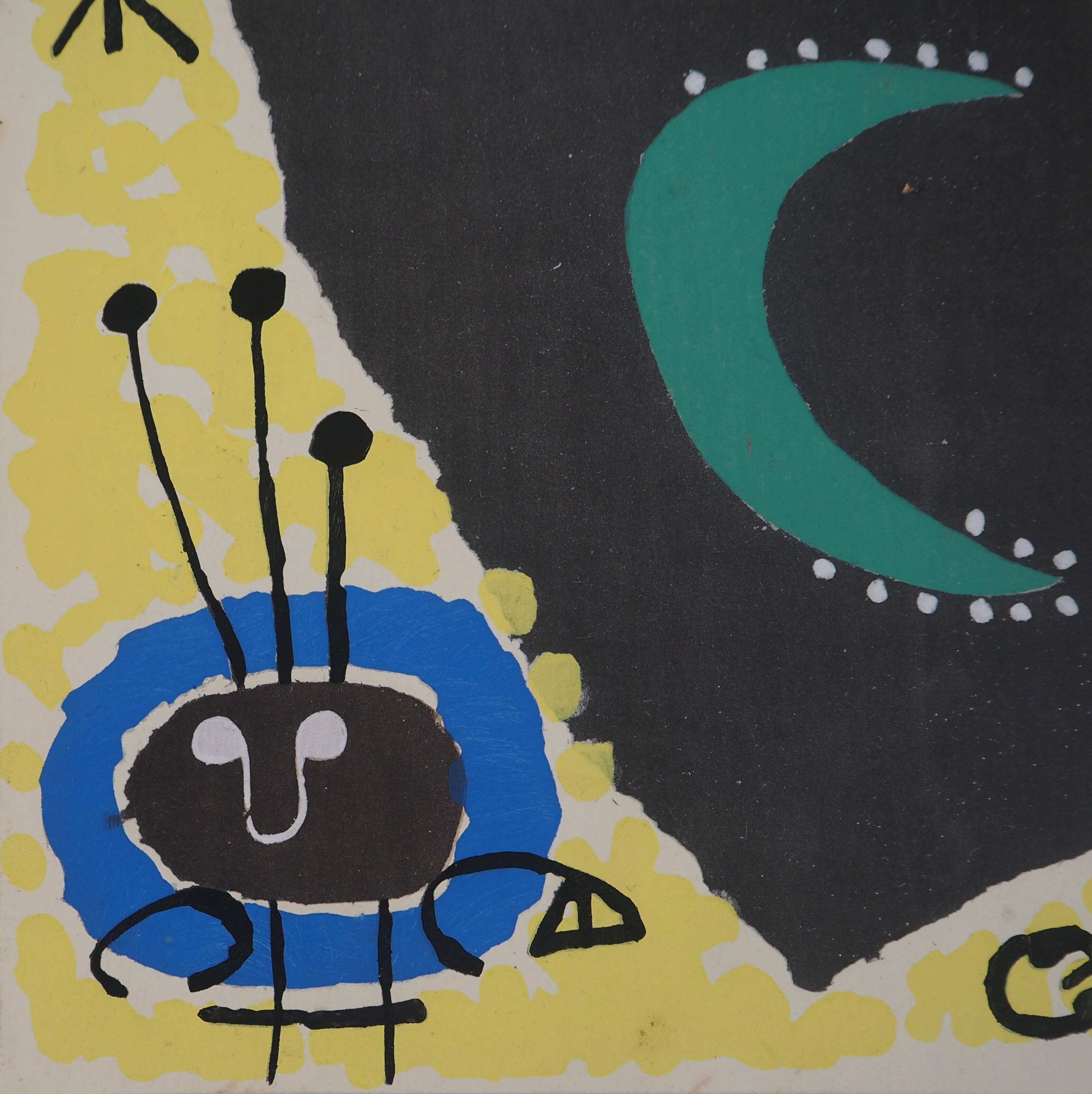 Joan miro : personnage surréaliste - pochoir original signé