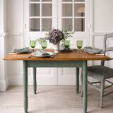 Table, vintage desk with smoked green legs and an oak top.