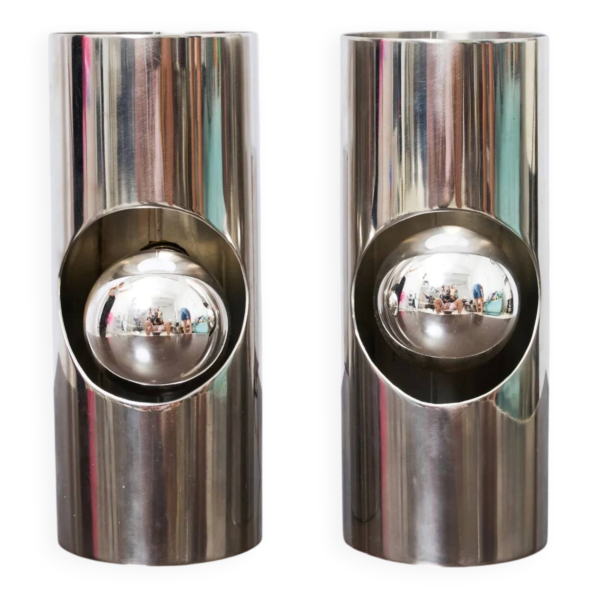 Pair of "Tube" wall lights in chrome, Space Age, 1970s