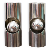 Paire d'appliques "Tube" en chrome Space age, 1970