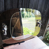 Mirror with glazed brown glass wall lights from the 70's - 79x59cm