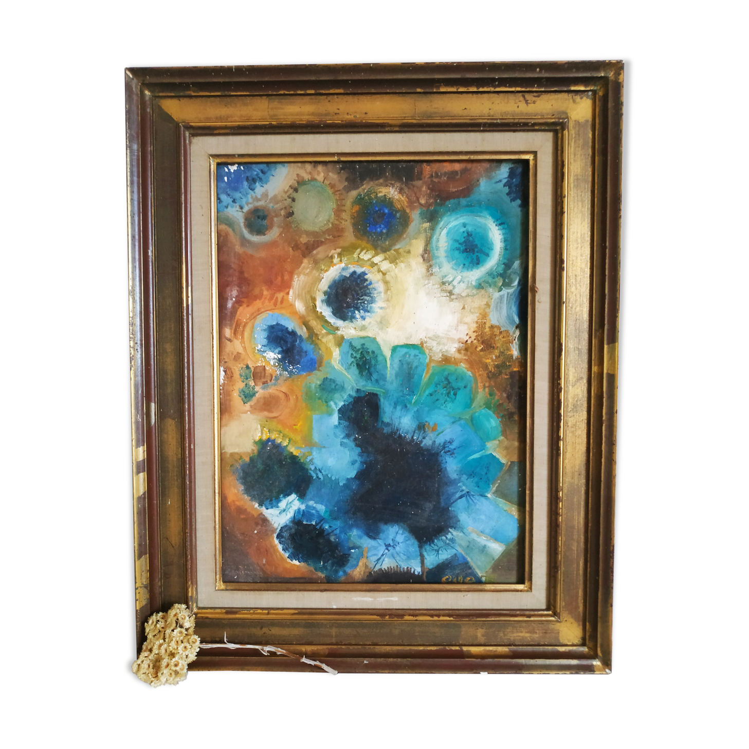 Old painting oil on wood and framing
