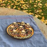 Tray, plate and 8 liqueur cups in ceramic from St Jean de Bretagne vintage 1950/60